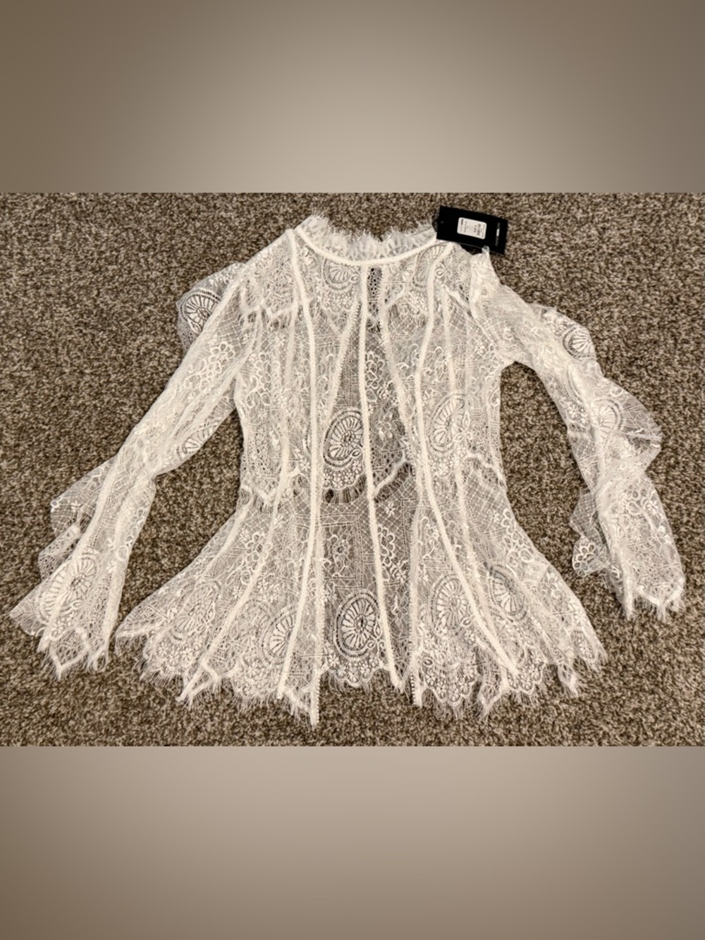 Women’s Fashion Nova High Neck Open Back Ruffle Long Sleeve Blouse ~ Sz S NWT